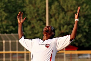 Dave Simpson celebrates game winning goal in for Brantford Galaxy in 2012. The Galaxy returns to CSL for 2015 season.