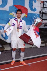 All's well that ends well.... Milos Scepanovic celebrates championship victory with Serbian White Eagles.